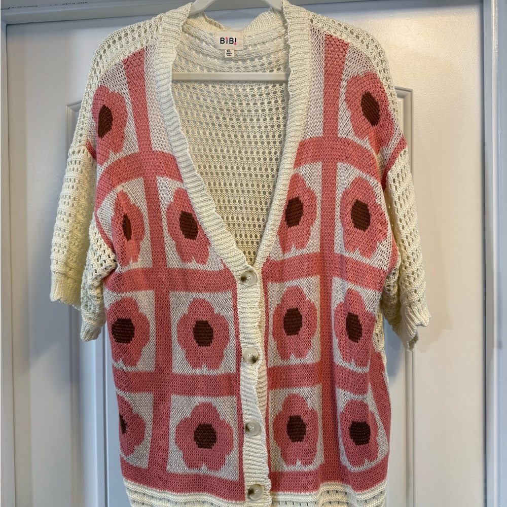 BiBi Pink and Cream Floral Cardigan